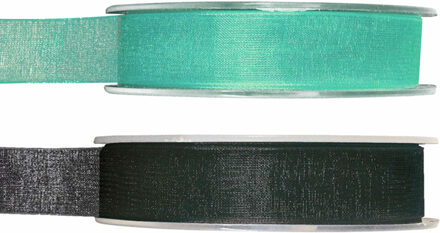 Satijn sierlint pakket - zwart/mintgroen - 1,5 cm x 20 meter - Hobby/decoratie/knutselen