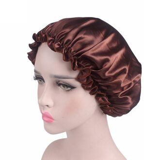 Satijn Slaap Cap Motorkap Voor Haar Styling Slapen Douche Cap Zijde Motorkap Vrouwen Nacht Elastische Band Head Cover Haarverzorging koffie