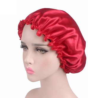 Satijn Slaap Cap Motorkap Voor Haar Styling Slapen Douche Cap Zijde Motorkap Vrouwen Nacht Elastische Band Head Cover Haarverzorging rood