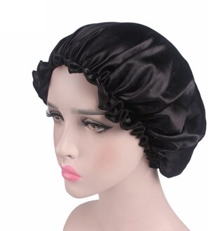 Satijn Slaap Cap Motorkap Voor Haar Styling Slapen Douche Cap Zijde Motorkap Vrouwen Nacht Elastische Band Head Cover Haarverzorging zwart