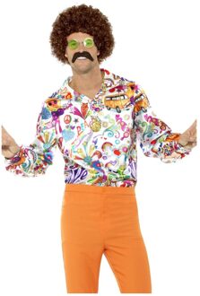 Satijnachtige jaren 60 hippie blouse voor mannen - L - Volwassenen kostuums