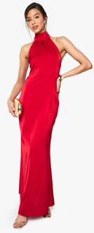 Satijnen Halterneck Maxi Jurk, Red - 44