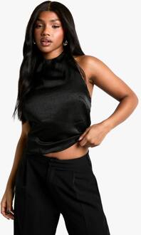 Satijnen Halterneck Top Met Open Rug, Black - 34