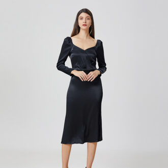 Satijnen jurk met hartdecolleté - maat Zwart