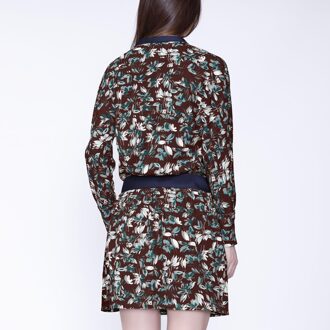 Satijnen kraag korte jurk en bladeren print Bourgogne - L