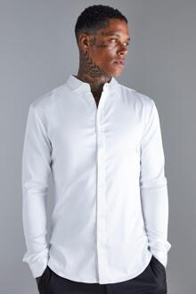 Satijnen Muscle Fit Overhemd Met Lange Mouwen, White