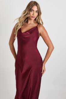 Satijnen Slipjurk Met Open Rug En Getailleerde Taille, Burgundy - 42