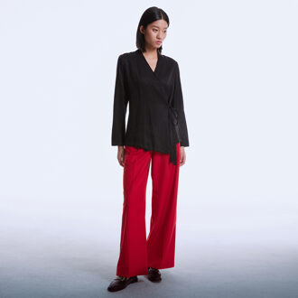 Satijnen wrap-over blouse Zwart