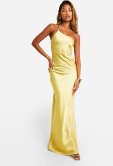 Satin Asymmetric Strap Maxi Dress, Lemon - 16