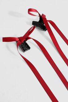 Satin Bow Hair Clips, Red - ONE SIZE