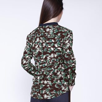 Satin Col-V Blouse en bladeren print Bourgogne