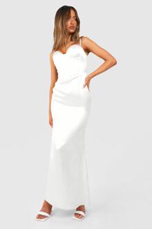 Satin Corset Strappy Maxi Dress, White - 14
