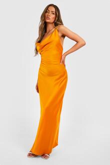 Satin Double Strap Maxi Dress, Orange - 8