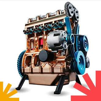 Saturn Cultural Craftsman Mechanically Assembles Toy Car Engine Situated Metal with Difficult Adult Simulation Model