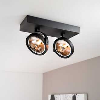 Saturno nero II by LUSENZ - 2-lichts plafondspot met kantelbare matzwarte basis en armatuur Mat zwart