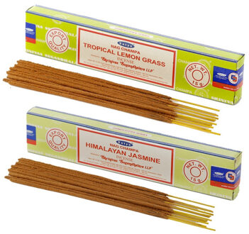 Satya Wierook cadeaus set - 2x geurstokjes - Citroengras en Jasmijn geur - Meditatie