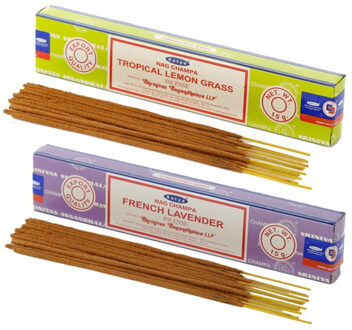 Satya Wierook cadeaus set - 2x geurstokjes - Citroengras en Lavendel geur - Meditatie