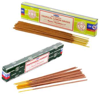 Satya Wierook cadeaus set - 2x geurstokjes - Citroengras en Patchouli Forrest geur - Meditatie