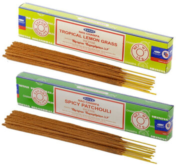 Satya Wierook cadeaus set - 2x geurstokjes - Citroengras en Patchouli geur - Meditatie