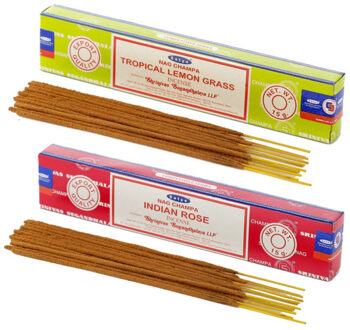 Satya Wierook cadeaus set - 2x geurstokjes - Citroengras en Rozen geur - Meditatie