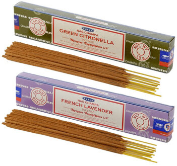 Satya Wierook cadeaus set - 2x geurstokjes - Citronella en Lavendel geur - Meditatie