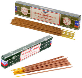 Satya Wierook cadeaus set - 2x geurstokjes - Citronella en Patchouli Forrest geur - Meditatie