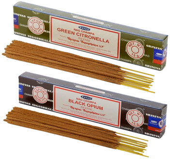 Satya Wierook cadeaus set - 2x geurstokjes - Citronella en Zwarte Opium geur - Meditatie