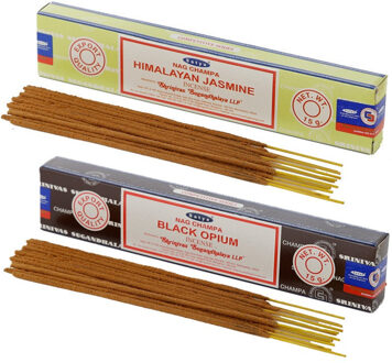 Satya Wierook cadeaus set - 2x geurstokjes - Jasmijn en Black Opium geur - Meditatie