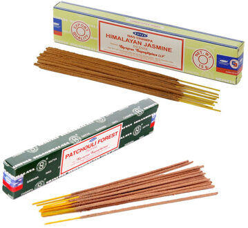 Satya Wierook cadeaus set - 2x geurstokjes - Jasmijn en Patchouli Forrest geur - Meditatie