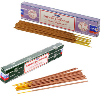 Satya Wierook cadeaus set - 2x geurstokjes - Lavendel en Patchouli Forrest geur - Meditatie