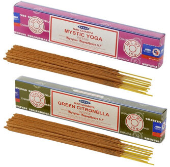 Satya Wierook cadeaus set - 2x geurstokjes - Mystic Yoga en Citronella geur - Meditatie