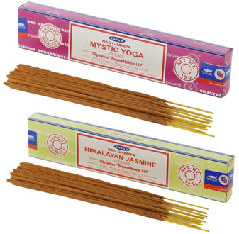 Satya Wierook cadeaus set - 2x geurstokjes - Mystic Yoga en Jasmijn geur - Meditatie