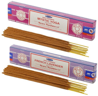 Satya Wierook cadeaus set - 2x geurstokjes - Mystic Yoga en Lavendel geur - Meditatie