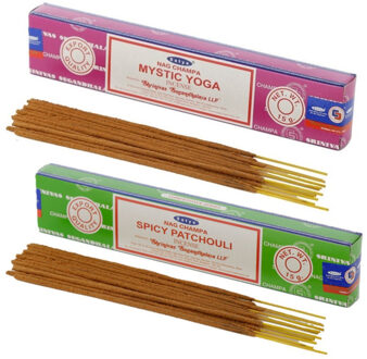 Satya Wierook cadeaus set - 2x geurstokjes - Mystic Yoga en Patchouli geur - Meditatie