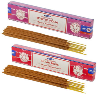 Satya Wierook cadeaus set - 2x geurstokjes - Mystic Yoga en Rozen geur - Meditatie