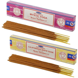 Satya Wierook cadeaus set - 2x geurstokjes - Mystic Yoga en Witte Salie geur - Meditatie