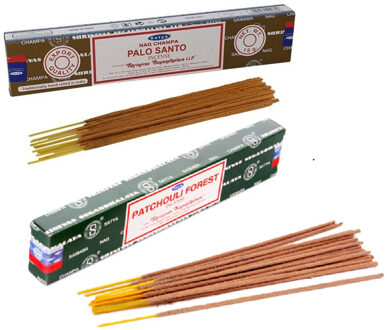 Satya Wierook cadeaus set - 2x geurstokjes - Palo Santo en Patchouli Forrest geur - Meditatie