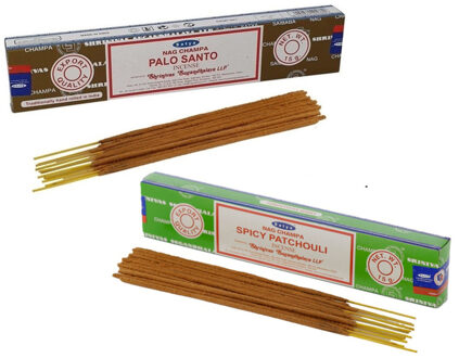 Satya Wierook cadeaus set - 2x geurstokjes - Palo Santo en Patchouli geur - Meditatie