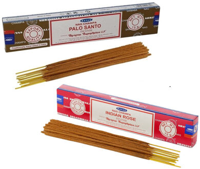 Satya Wierook cadeaus set - 2x geurstokjes - Palo Santo en Rozen bloemen geur - Meditatie