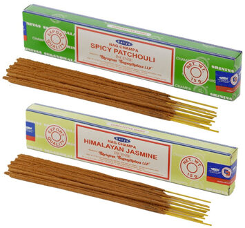 Satya Wierook cadeaus set - 2x geurstokjes - Patchouli en Jasmijn geur - Meditatie