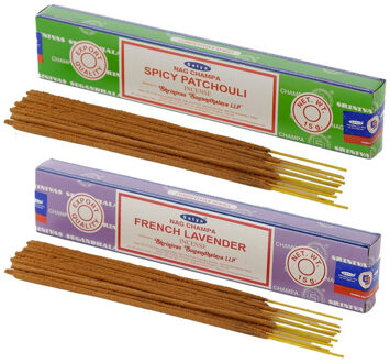 Satya Wierook cadeaus set - 2x geurstokjes - Patchouli en Lavendel geur - Meditatie