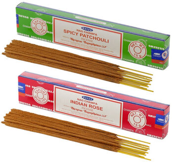 Satya Wierook cadeaus set - 2x geurstokjes - Patchouli en Rozen geur - Meditatie