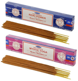 Satya Wierook cadeaus set - 2x geurstokjes - Reiki Power en Mystic Yoga geur - Meditatie