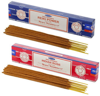 Satya Wierook cadeaus set - 2x geurstokjes - Reiki Power en Rozen geur - Meditatie