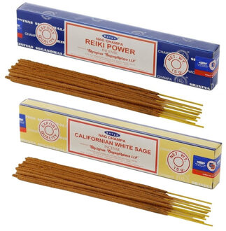 Satya Wierook cadeaus set - 2x geurstokjes - Reiki Power en Witte Salie geur - Meditatie