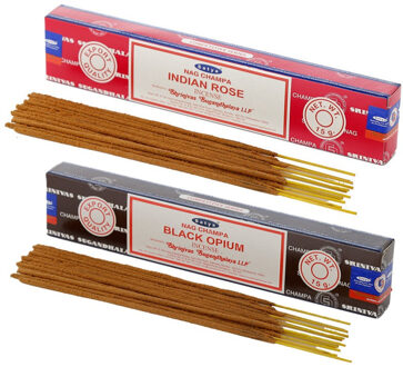 Satya Wierook cadeaus set - 2x geurstokjes - Rozen en Black Opium geur - Meditatie
