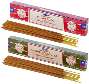 Satya Wierook cadeaus set - 2x geurstokjes - Rozen en Citronella geur - Meditatie