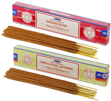Satya Wierook cadeaus set - 2x geurstokjes - Rozen en Jasmijn geur - Meditatie