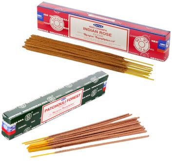 Satya Wierook cadeaus set - 2x geurstokjes - Rozen en Patchouli Forrest geur - Meditatie