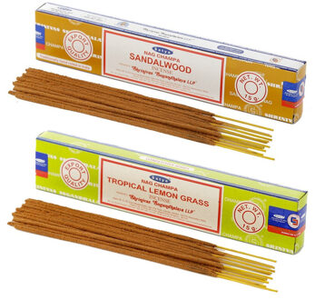 Satya Wierook cadeaus set - 2x geurstokjes - Sandelhout en Citroengras geur - Meditatie